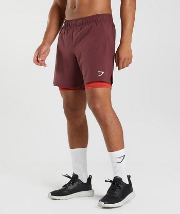 Pánské Šortky Gymshark Sportovní 7" 2 In 1 Vínové Červené | CZ 2870QMA
